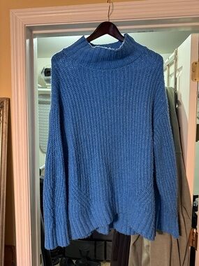 Anthropologie Sky Blue Ribbed Turtleneck Sweater